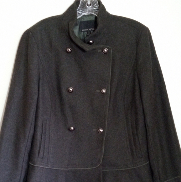 Banana Republic army green military wool blend peplum cadet pea coat - Picture 1 of 9